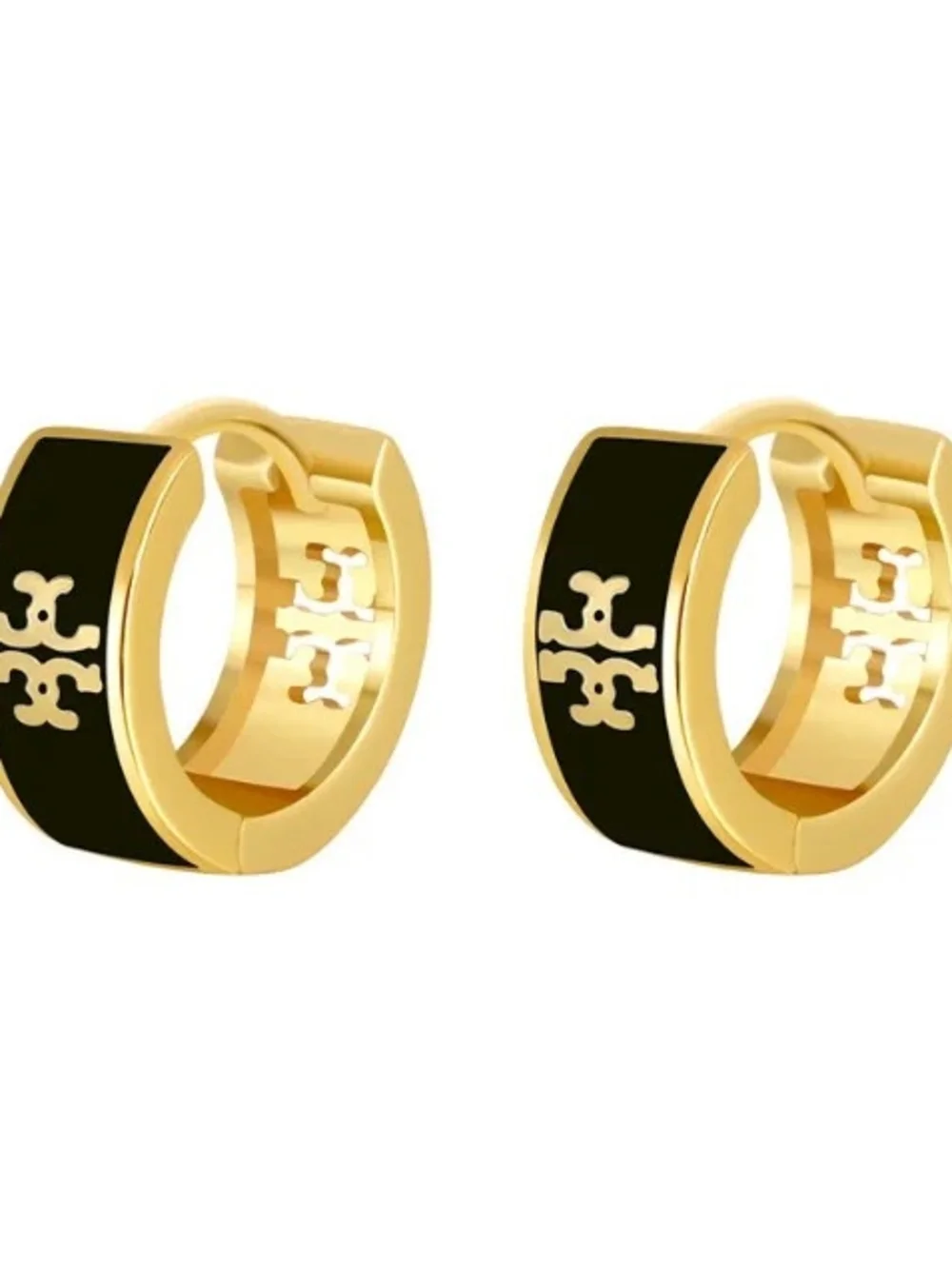 Designer Inspired Gold Hoop Earrings with Black or White Enamel